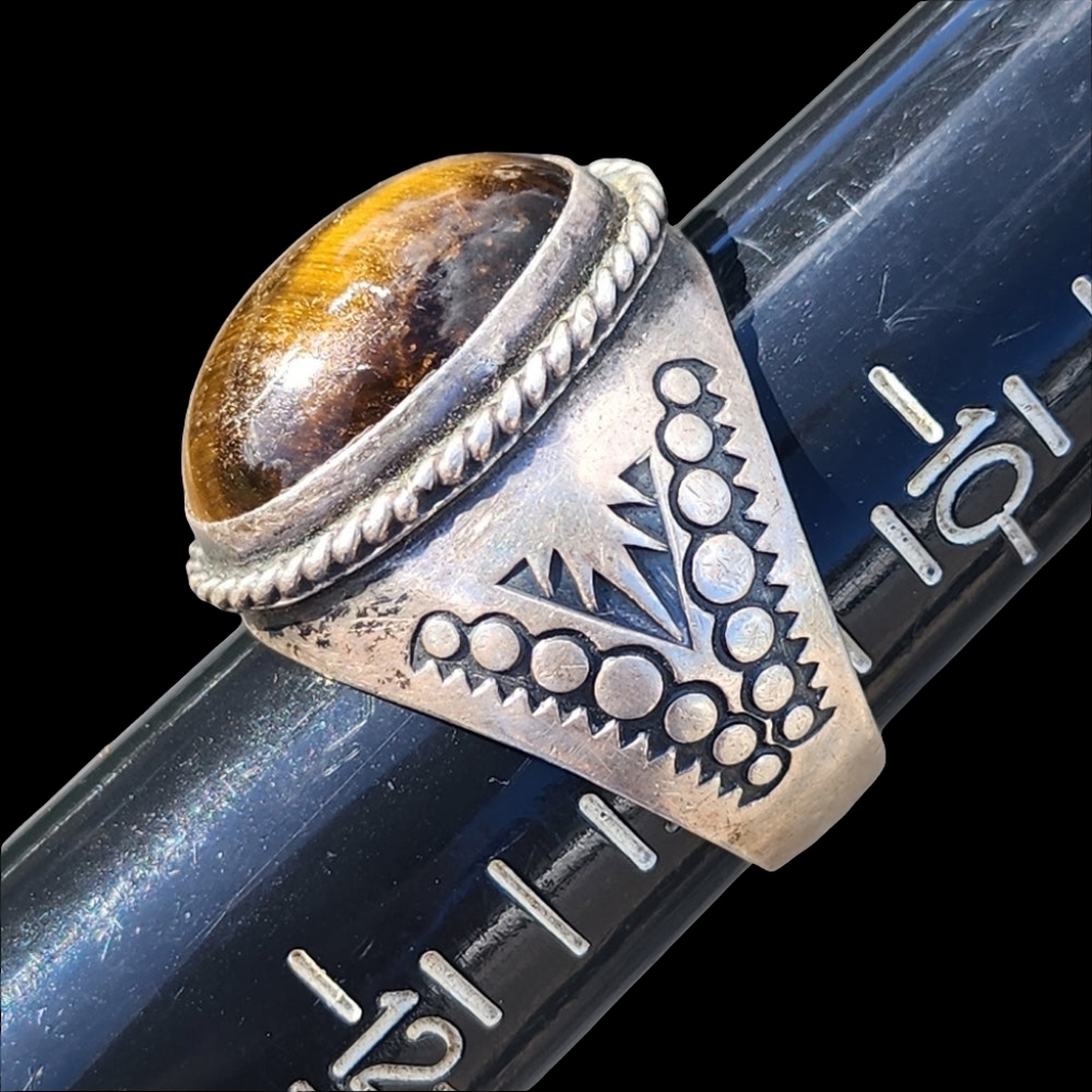 signed GCOI Mexican Mexico sterling silver tiger's eye ring size 11 Vint…
